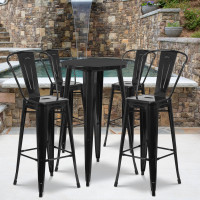 Flash Furniture CH-51080BH-4-30CAFE-BK-GG 24" Round Metal Bar Table Set with 4 Cafe Barstools in Black